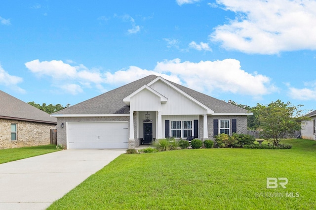 view of front of property featuring a garage and a front yard