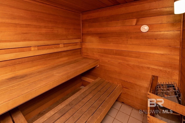 view of sauna with tile patterned flooring