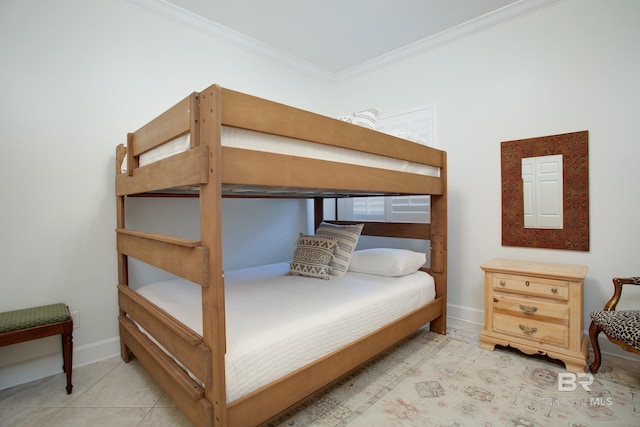 tiled bedroom with ornamental molding