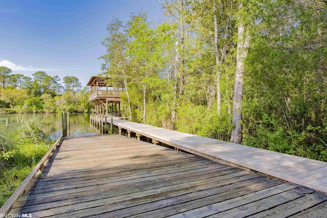 view of dock with a water view