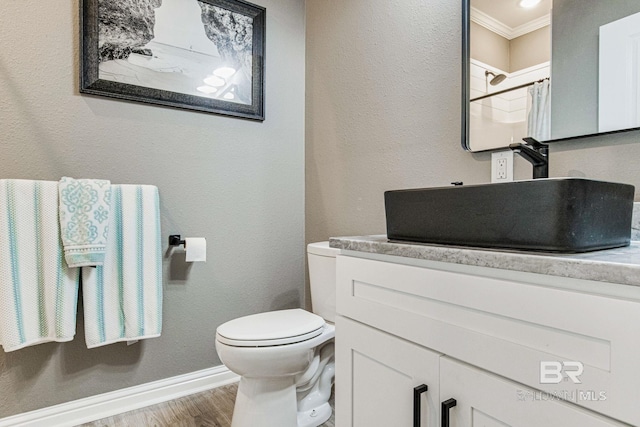 17290 Perdido Key Dr Unit 5B, Pensacola, FL 32507 - full bathroom featuring crown molding, toilet, vanity, wood finished floors, and baseboards