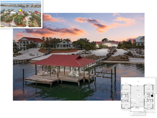 view of dock with a water view and boat lift