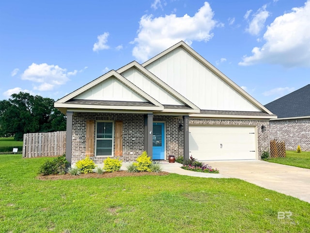 craftsman-style house with a garage and a front lawn