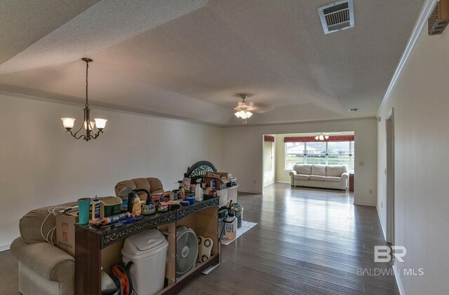 9577 Villas Dr, Foley, AL 36535 - hall featuring baseboards, visible vents, dark wood-type flooring, and a textured ceiling