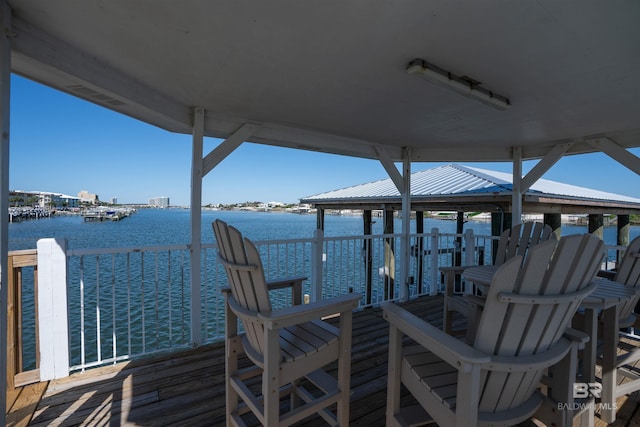 dock area featuring a water view