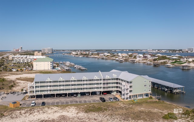 aerial view with a water view