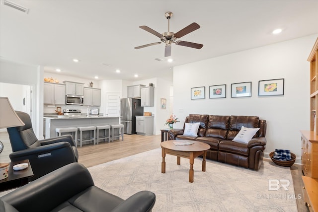 4299 Montague Dr, Gulf Shores, AL 36542 - living area with light wood-type flooring, ceiling fan, and recessed lighting