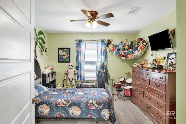 bedroom with carpet and ceiling fan