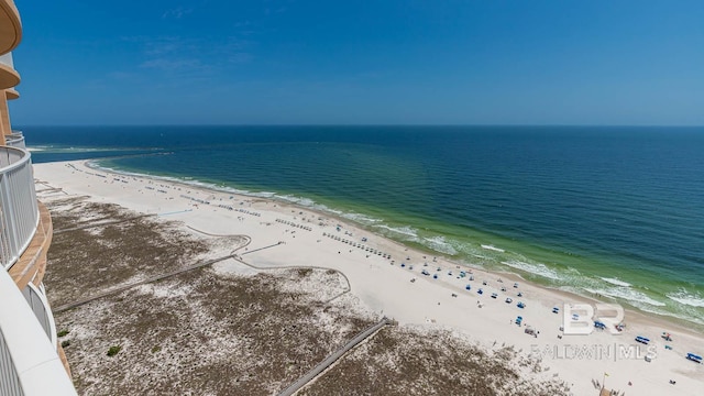 property view of water featuring a view of the beach