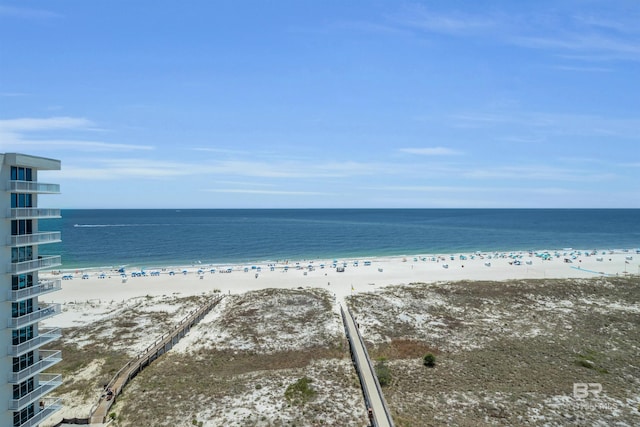 view of water feature with a view of the beach