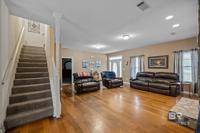 living room with wood-type flooring