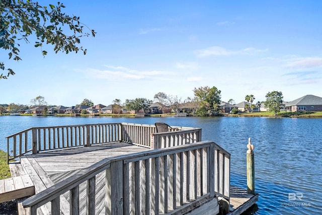 dock area with a deck with water view