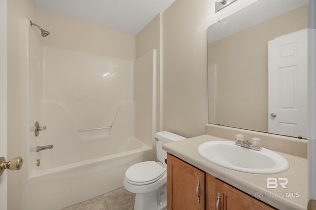 bathroom featuring tile patterned flooring, vanity, toilet, and shower / bathtub combination