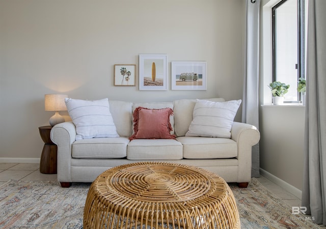 living room featuring light tile patterned floors