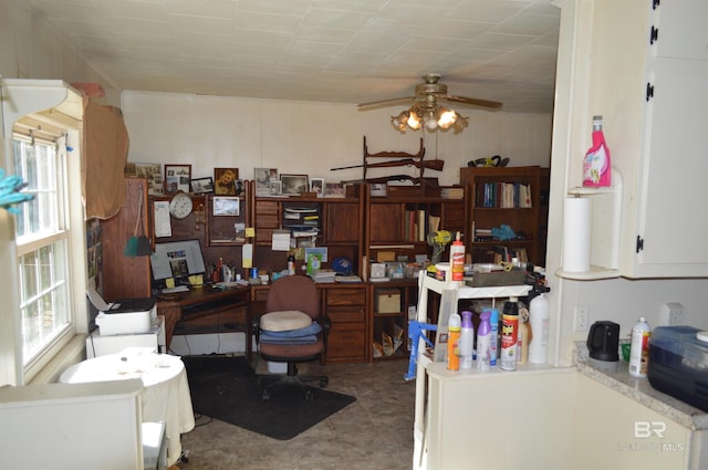 office space with plenty of natural light and ceiling fan