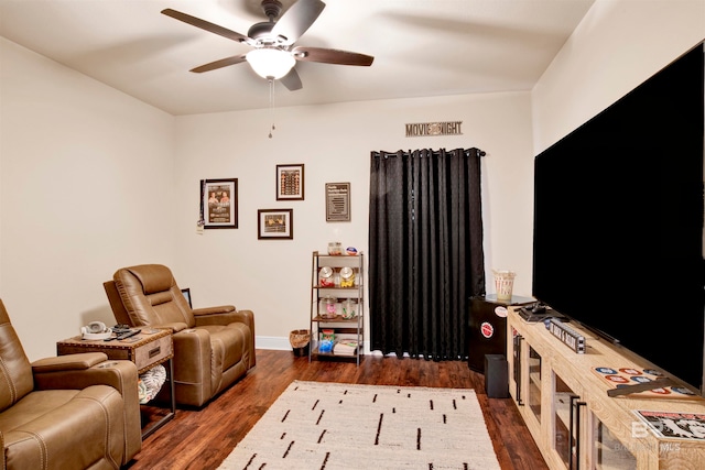 interior space featuring dark hardwood / wood-style floors and ceiling fan