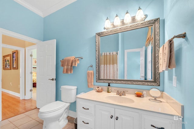 715 Village Dr, Gulf Shores, AL 36542 - full bath with vanity, ornamental molding, tile patterned flooring, and curtained shower