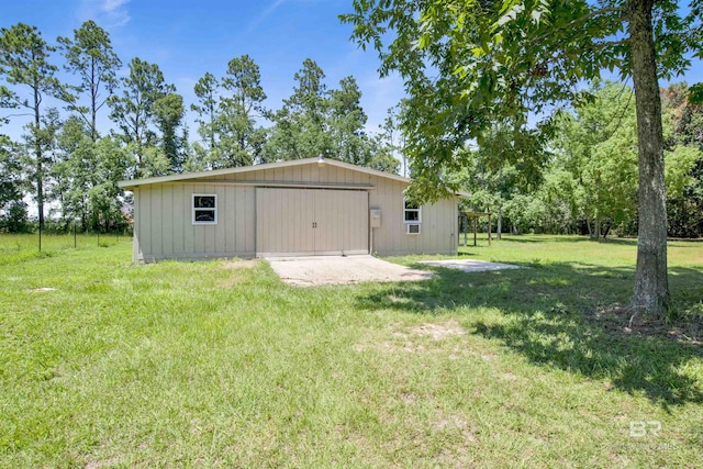 view of outbuilding with a lawn