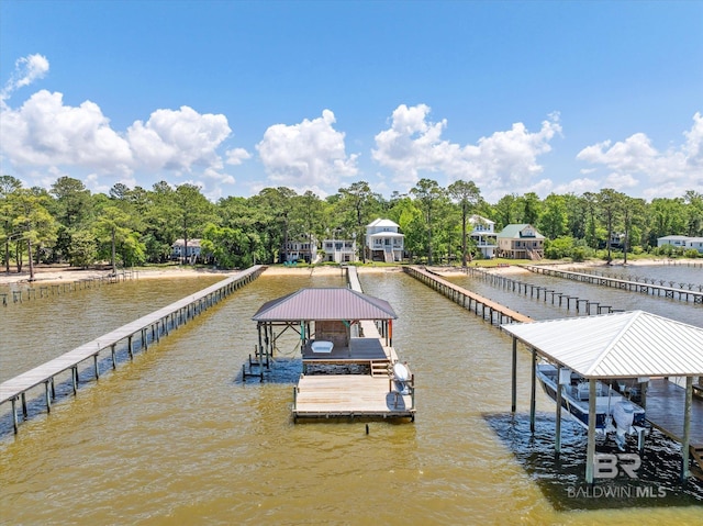 view of dock with a water view