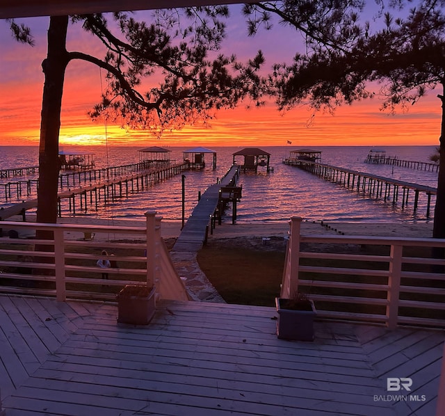 dock area featuring a water view