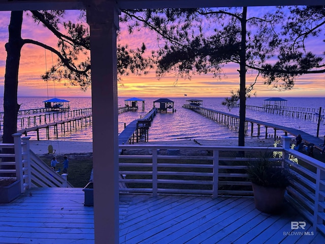 view of dock featuring a water view