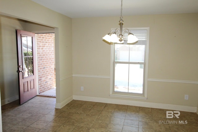 interior space with a chandelier