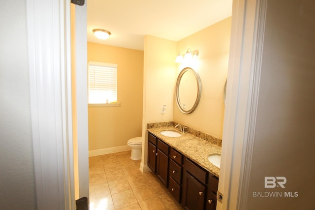 bathroom with vanity, toilet, and tile patterned flooring