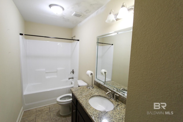 full bathroom featuring vanity, shower / bathtub combination, and toilet