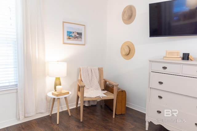 sitting room with dark wood-type flooring