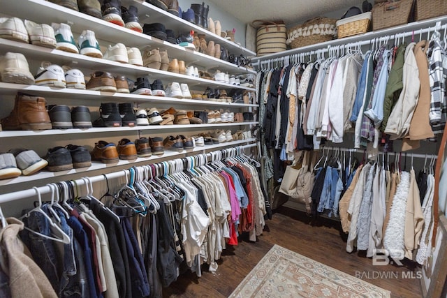 walk in closet featuring dark hardwood / wood-style flooring