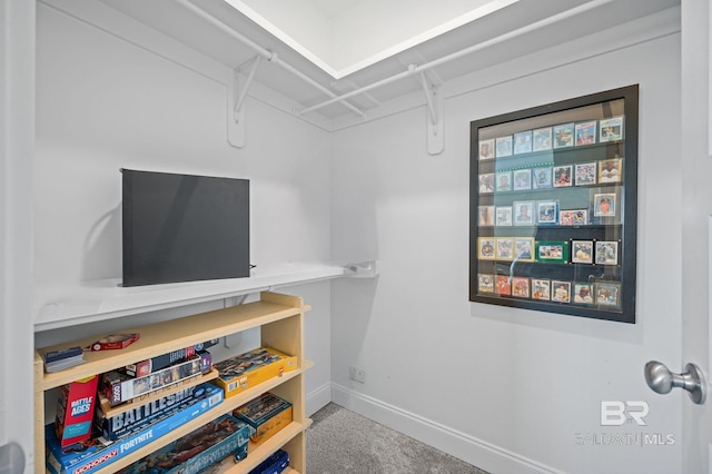 walk in closet featuring carpet floors