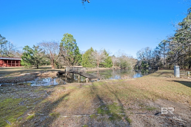 view of yard with a water view