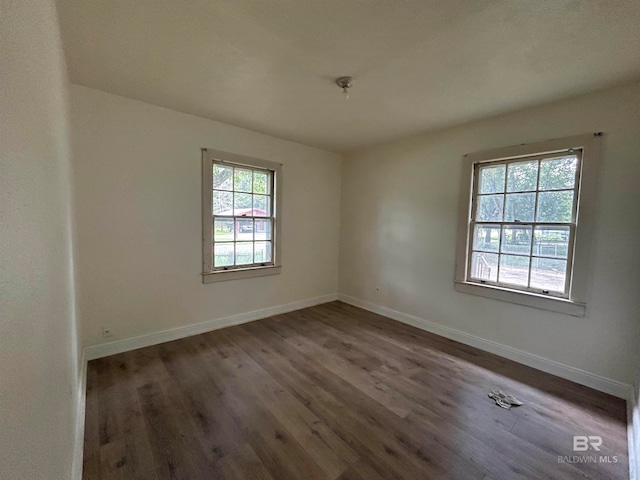 spare room with dark wood-type flooring