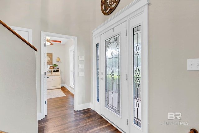 26506 Big Grant Way, Robertsdale, AL 36567 - foyer entrance with dark wood finished floors and ceiling fan