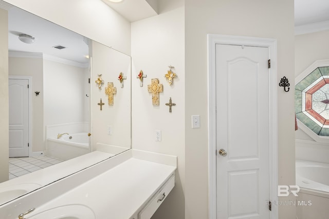 402 Potters Mill Ave, Daphne, AL 36526 - full bathroom featuring ornamental molding, a garden tub, and double vanity