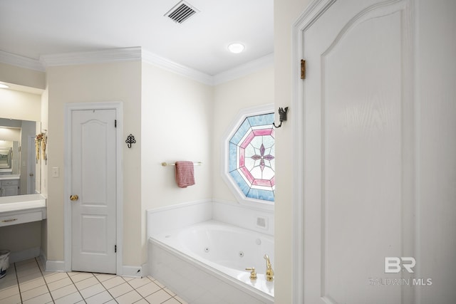402 Potters Mill Ave, Daphne, AL 36526 - full bathroom with tile patterned flooring, a whirlpool tub, baseboards, and ornamental molding