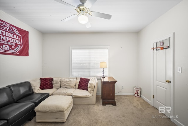 402 Potters Mill Ave, Daphne, AL 36526 - living area with ceiling fan, carpet, and baseboards
