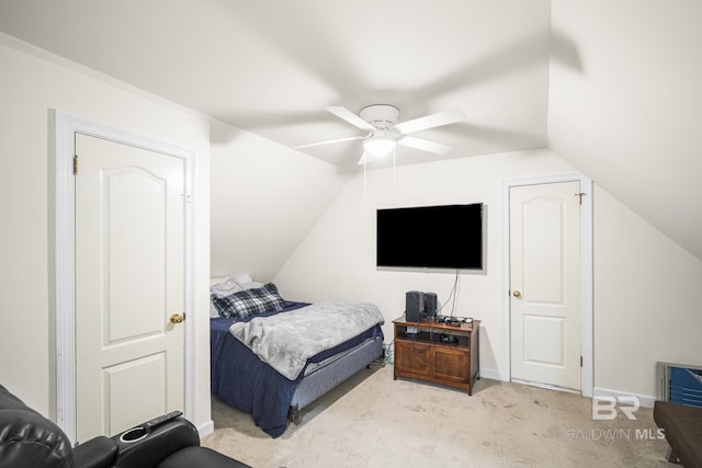 402 Potters Mill Ave, Daphne, AL 36526 - bedroom featuring light colored carpet, lofted ceiling, ceiling fan, and baseboards