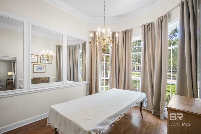 402 Potters Mill Ave, Daphne, AL 36526 - dining space featuring a chandelier, dark wood-type flooring, crown molding, and baseboards