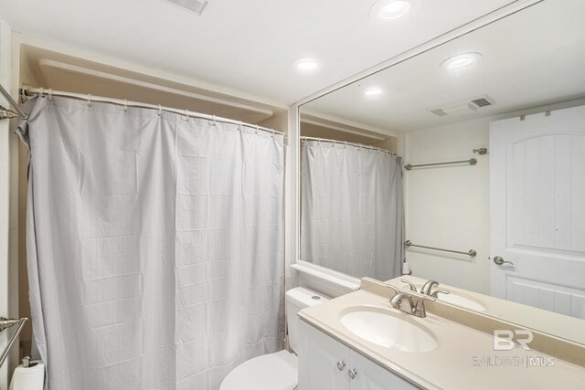 1095 Sea Cliff S Unit 1095, Daphne, AL 36526 - full bathroom with vanity, recessed lighting, a shower with curtain, toilet, and visible vents