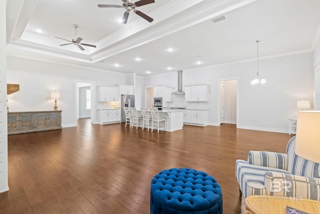 360 Nandina Loop, Fairhope, AL 36532 - living room with ceiling fan, crown molding, dark wood-style floors, baseboards, and recessed lighting