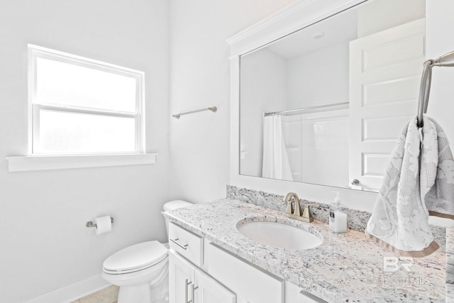 360 Nandina Loop, Fairhope, AL 36532 - bathroom with vanity, toilet, baseboards, and a shower with shower curtain
