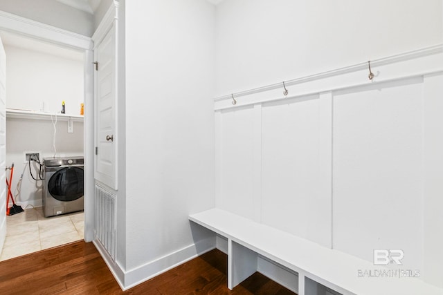 360 Nandina Loop, Fairhope, AL 36532 - mudroom featuring washer / clothes dryer, wood finished floors, and baseboards