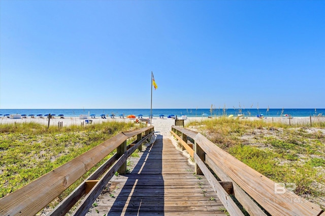 property view of water with a beach view