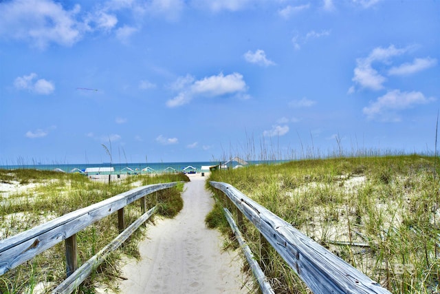 exterior space with a beach view