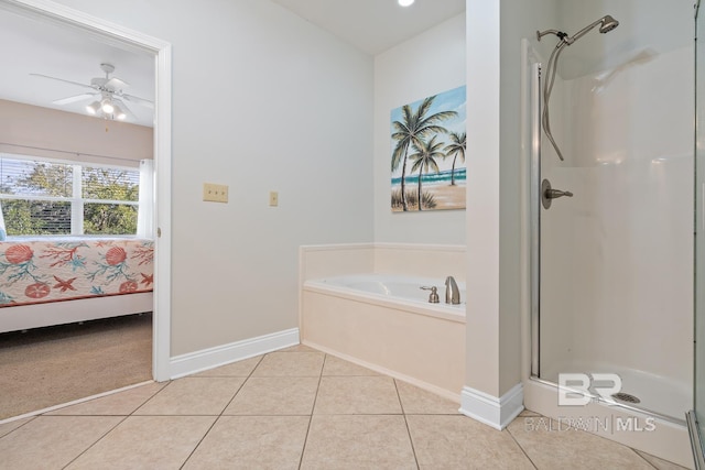 4615 Nancy Ln Unit 8, Orange Beach, AL 36561 - bathroom featuring ceiling fan, tile patterned floors, and shower with separate bathtub