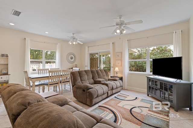 4615 Nancy Ln Unit 8, Orange Beach, AL 36561 - living room featuring light tile patterned flooring and ceiling fan