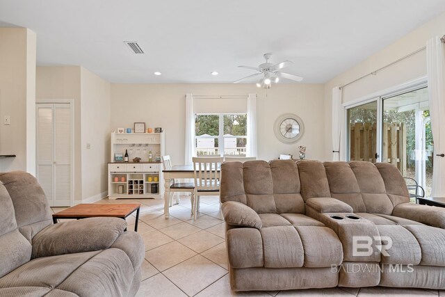 4615 Nancy Ln Unit 8, Orange Beach, AL 36561 - living room featuring light tile patterned floors and ceiling fan