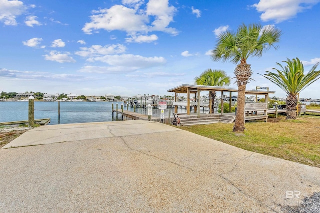 dock area with a water view