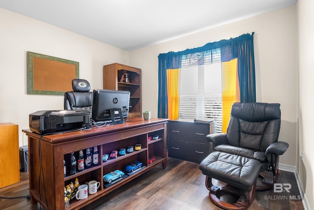 office space with dark hardwood / wood-style flooring